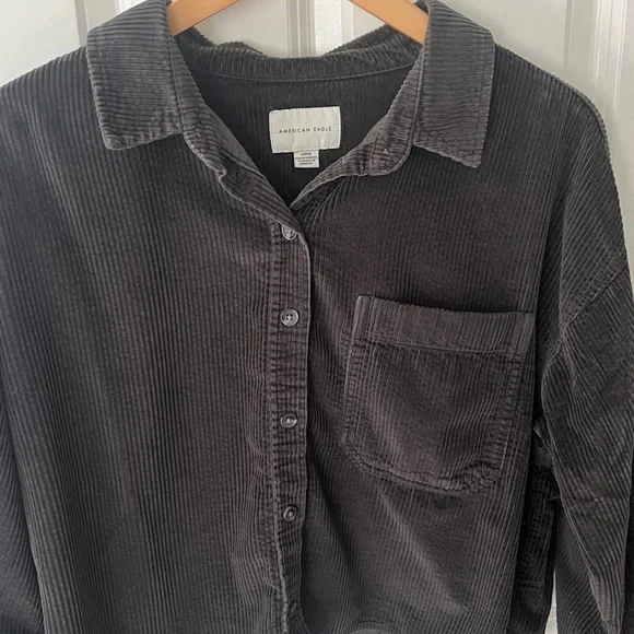 American Eagle Gray Corduroy Oversized Shirt Jacket Shacket size small - Picture 2 of 6